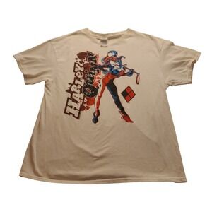 DC Comics Harley Quinn Graphic T-Shirt Delta Pro Weight Cream Men's Size L‎